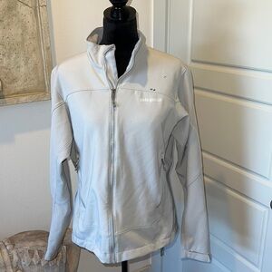 Patagonia polar tech zip up running waterproof breathable light gray jacket Sz L